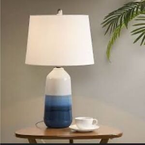 Ceramic Ombre Blue Table Lamp with White Shade